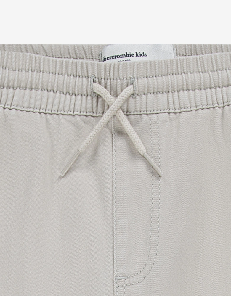 Boys Slim Twill Joggers in Beige