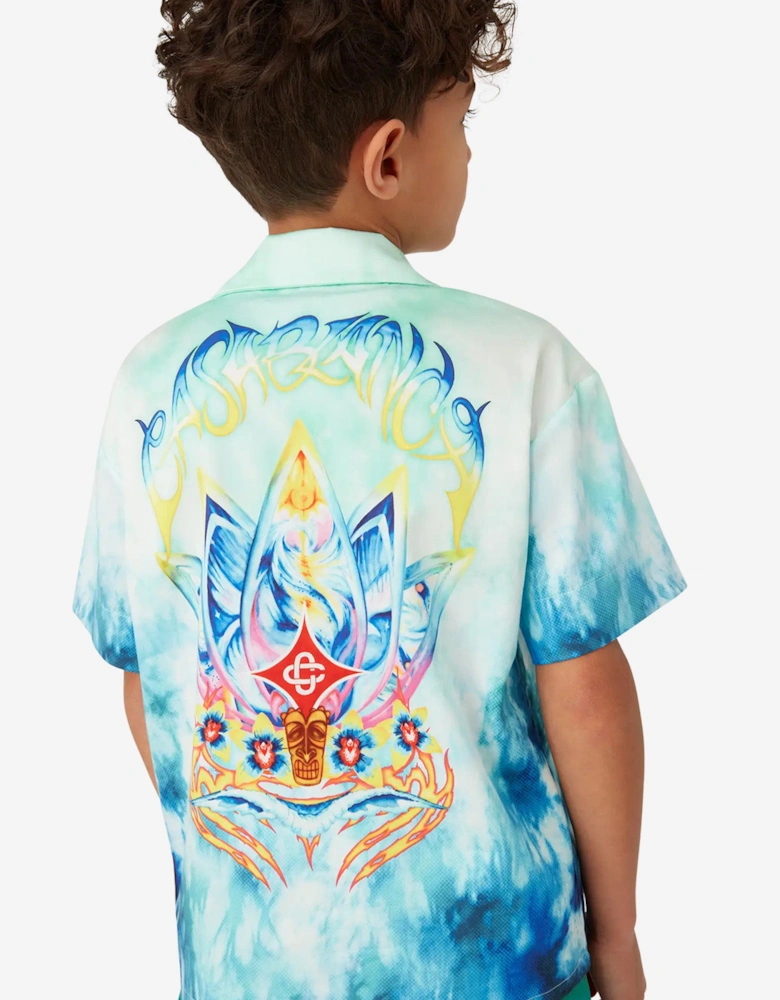 Boys Surf Lotus Cotton Shirt in Blue