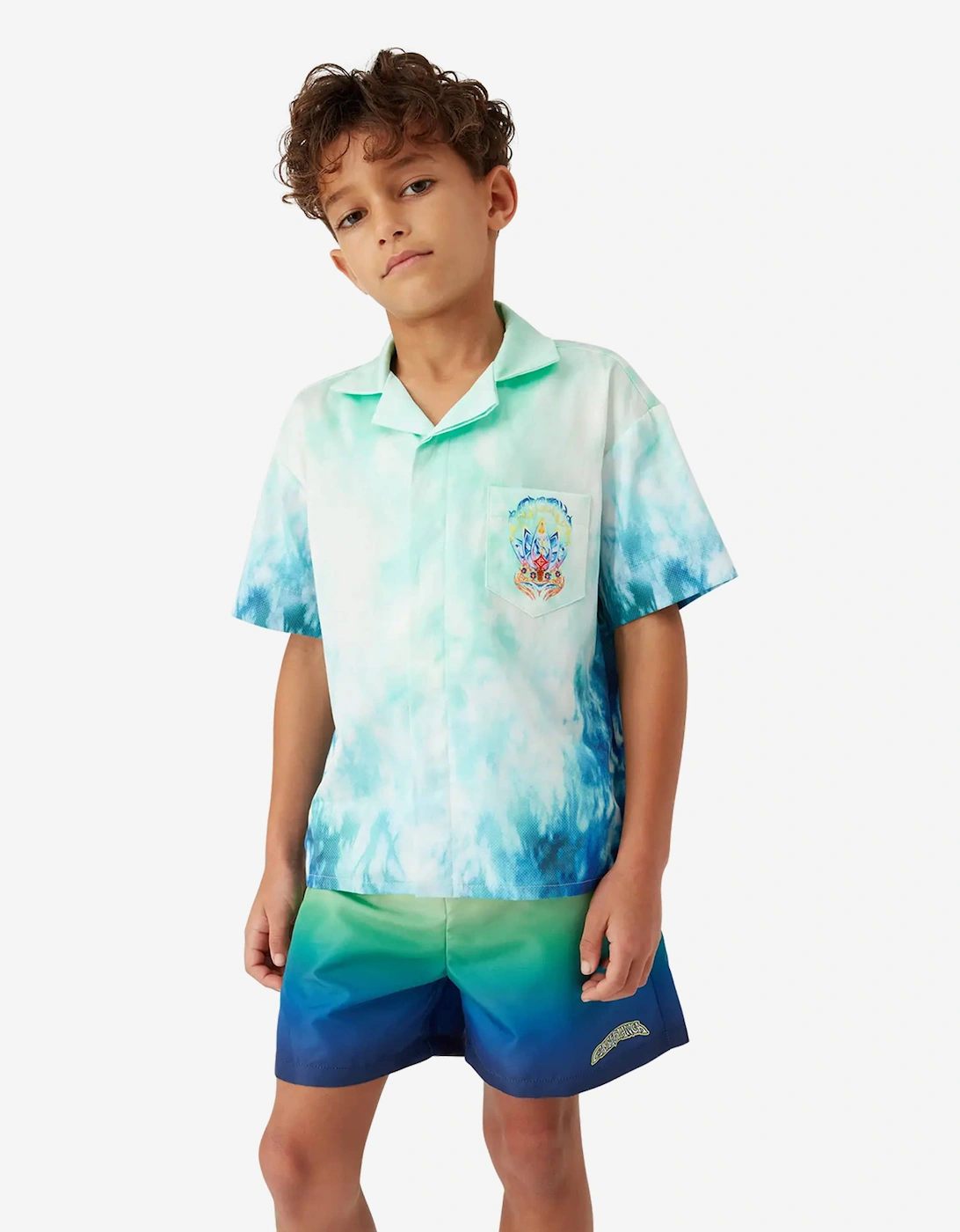 Boys Surf Lotus Cotton Shirt in Blue