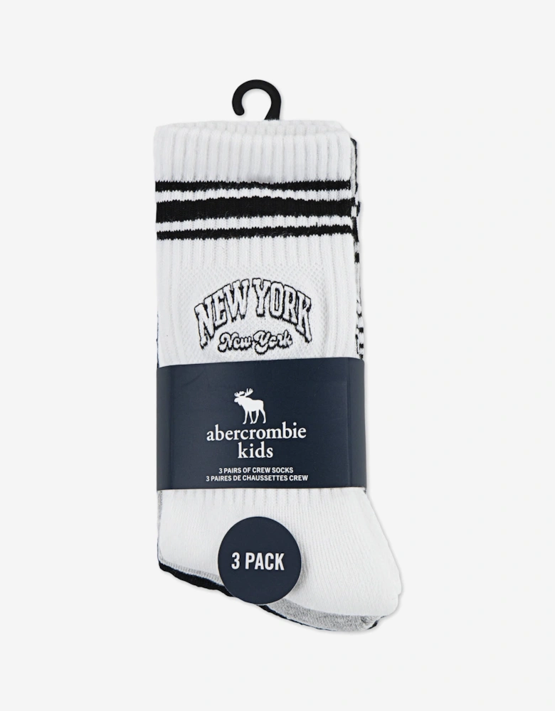 Boys Varsity 3 Pack Crew Socks Set in White