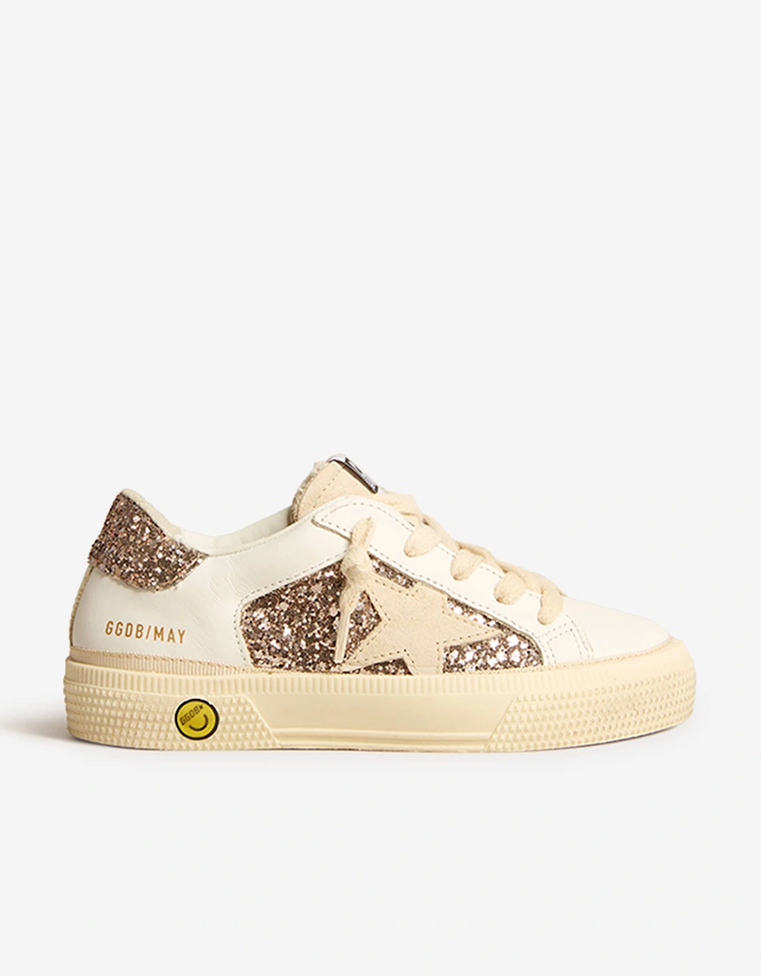 Golden Goose Girls May Leather And Glitter Trainers in Cream, 9 of 8