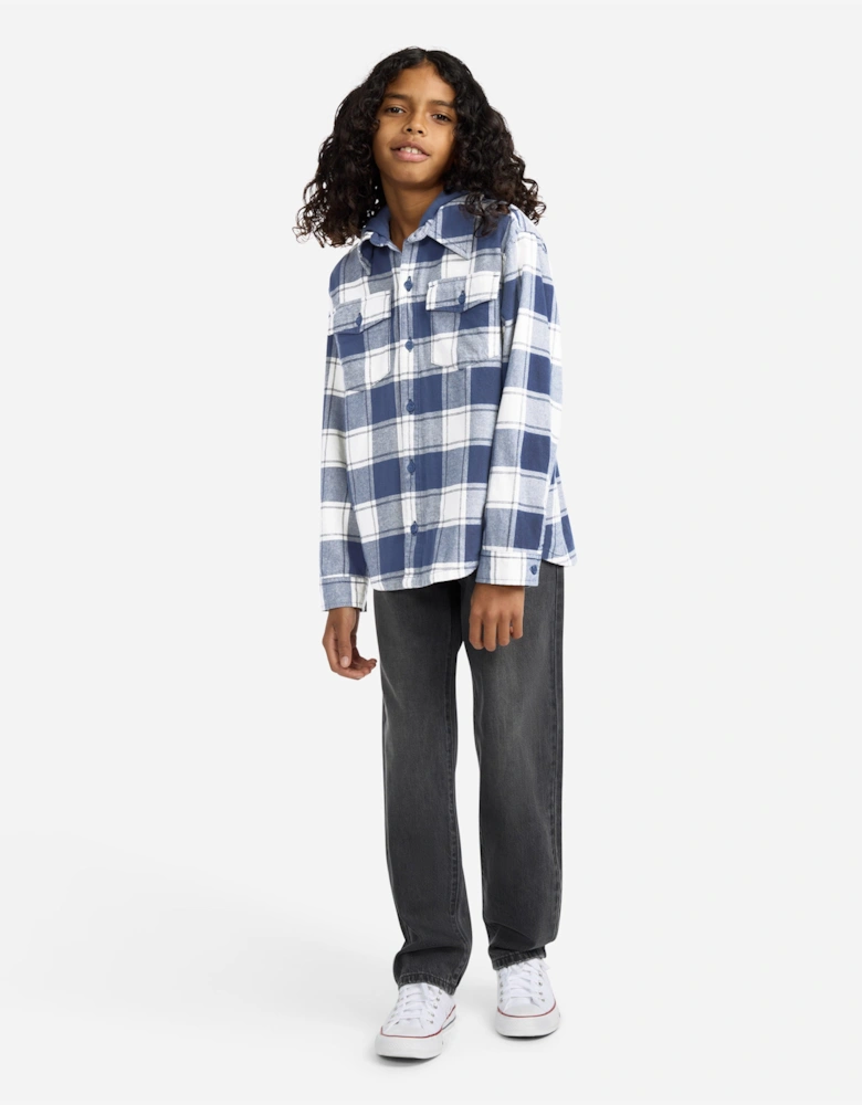 Boys Hooded Flannel Shirt in Blue