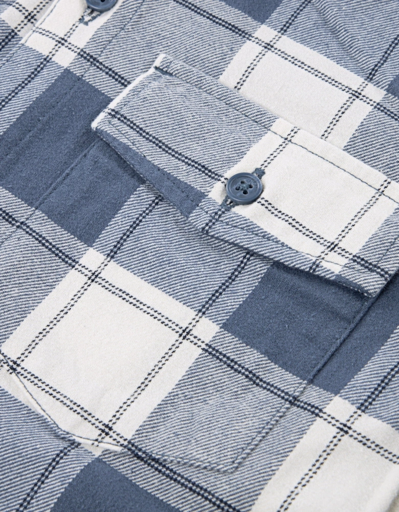 Boys Hooded Flannel Shirt in Blue