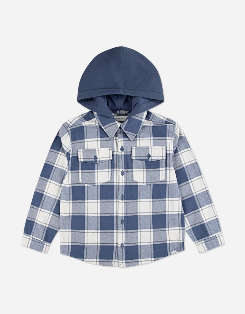 Boys Hooded Flannel Shirt in Blue