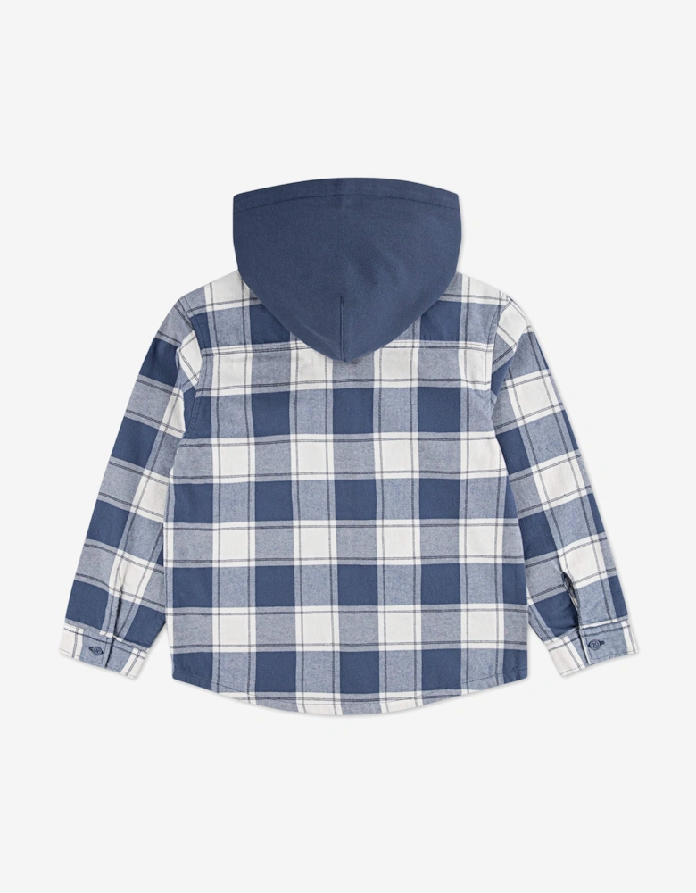 Boys Hooded Flannel Shirt in Blue