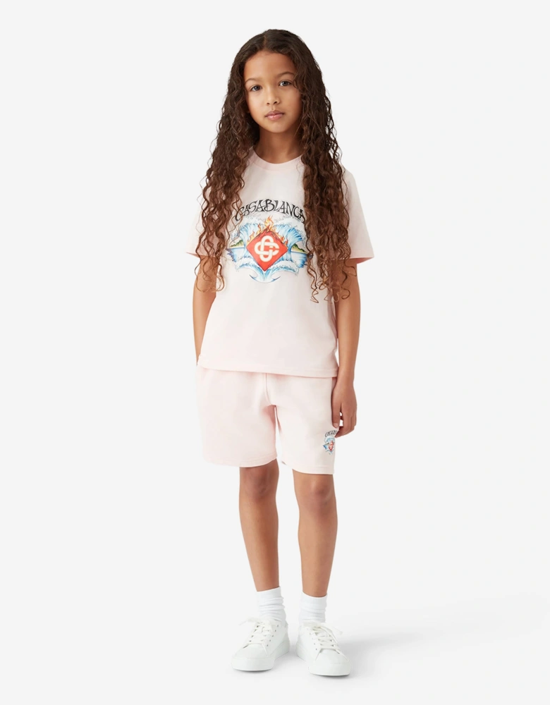 Girls Waves Sweat Shorts in Pink