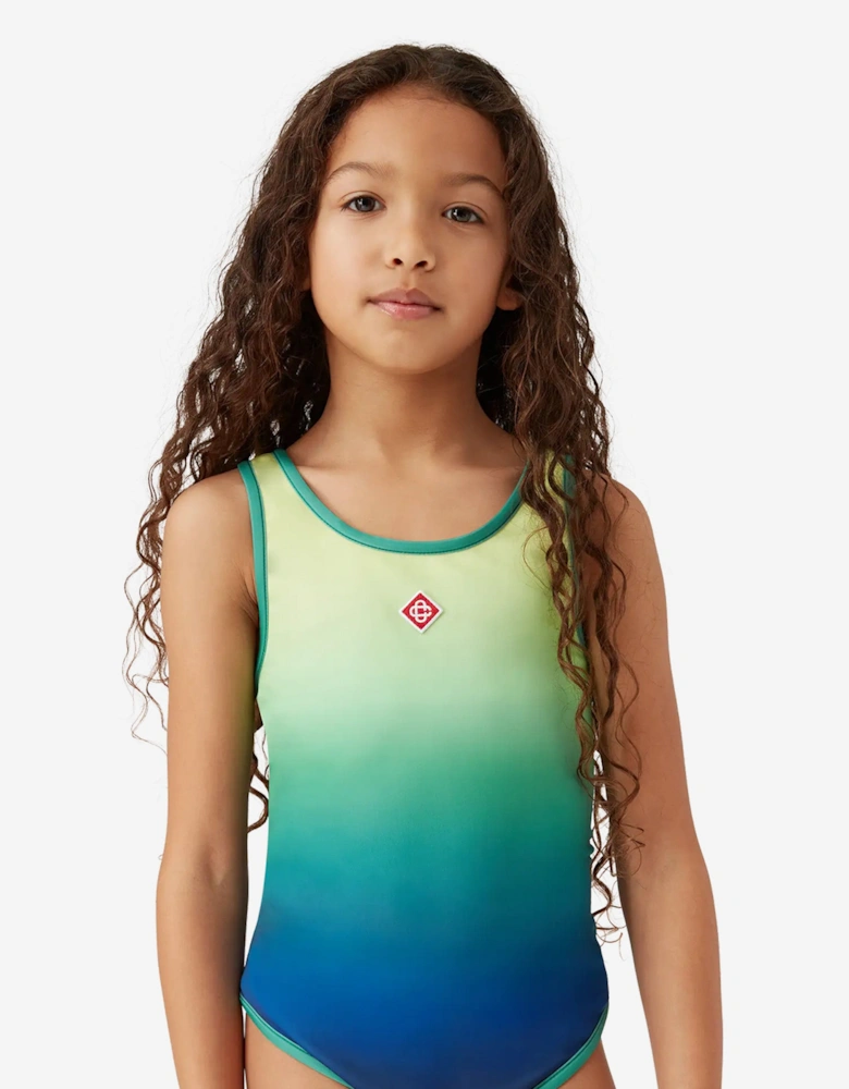 Girls Gradient Print Swimsuit in Green