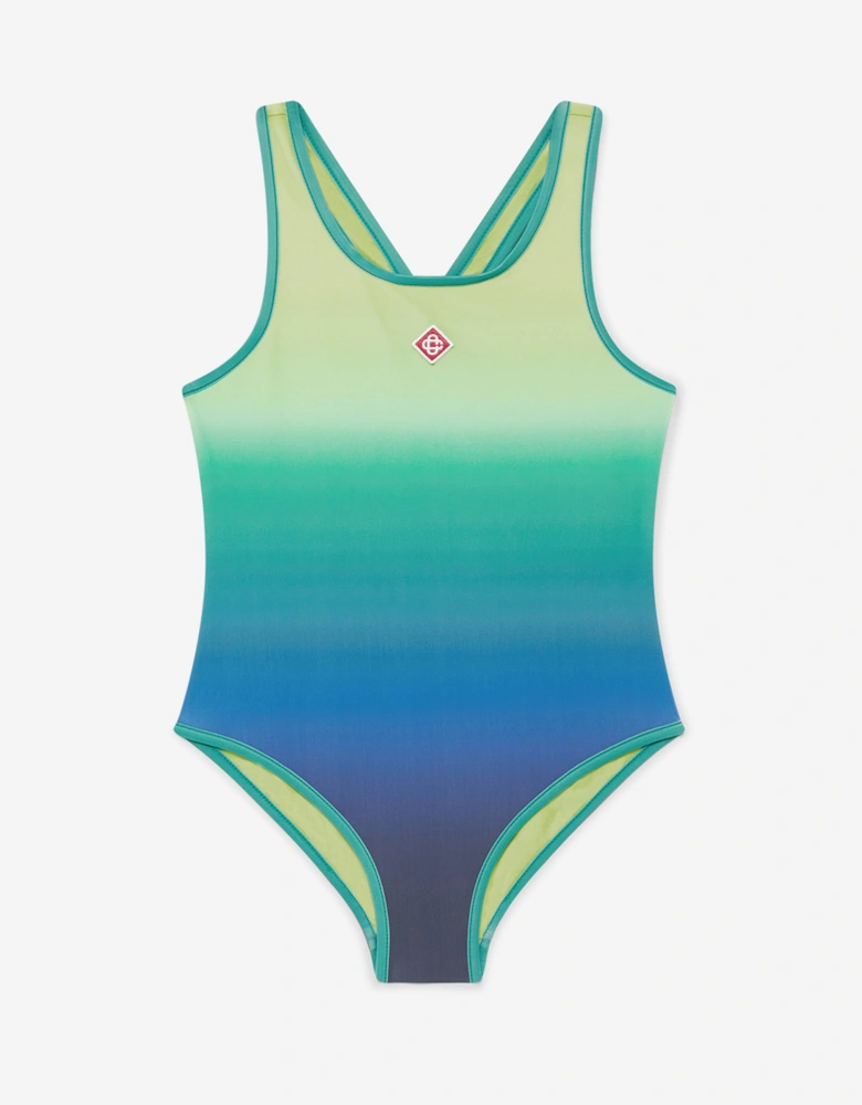 Girls Gradient Print Swimsuit in Green