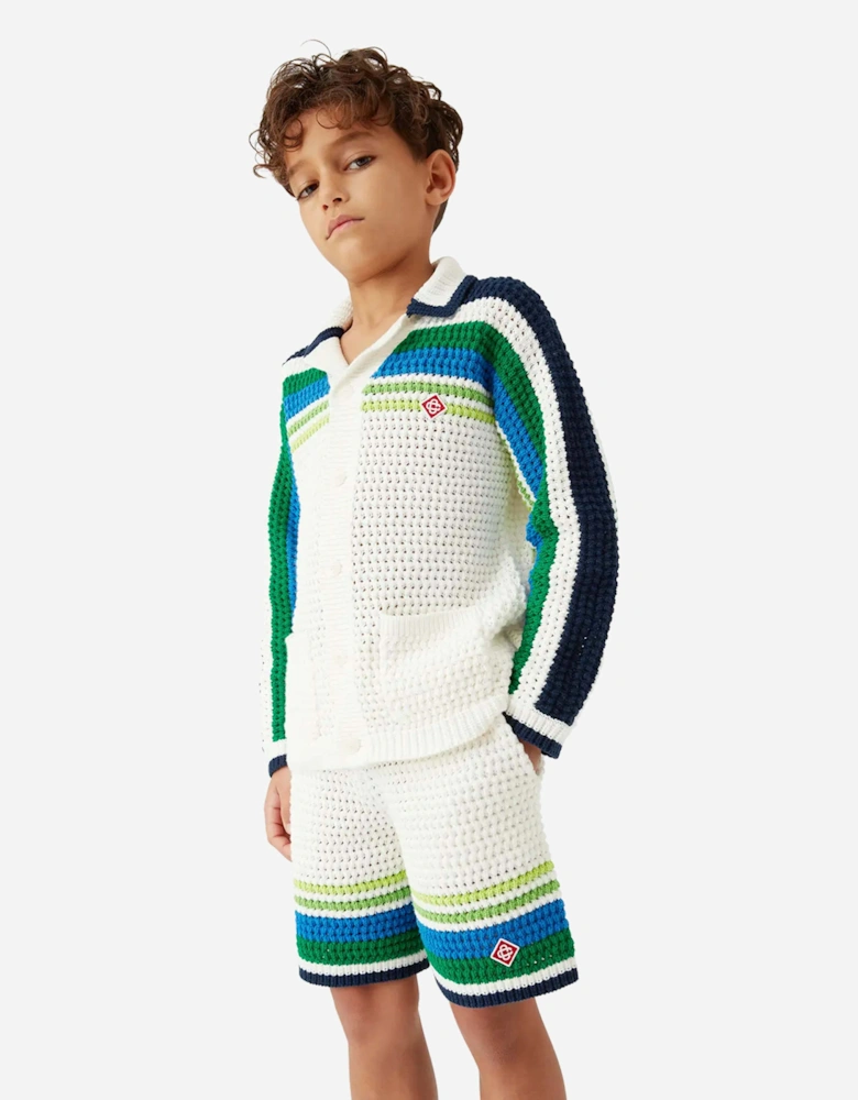 Boys Stripe Knit Shorts in White