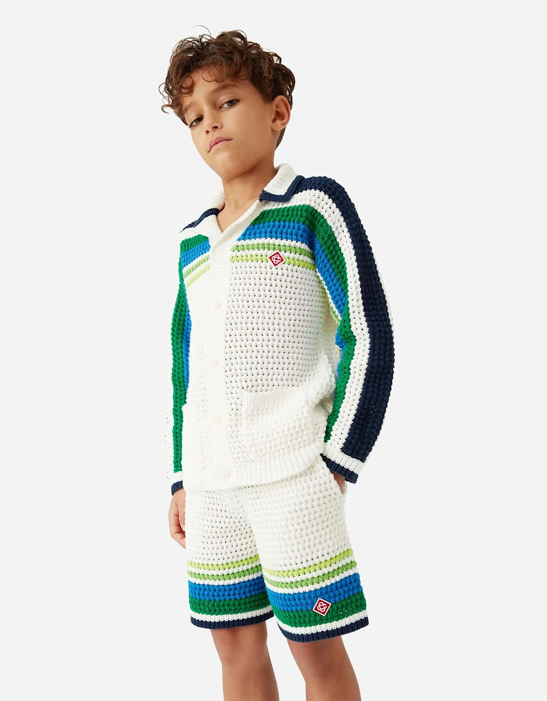 Boys Stripe Knit Shorts in White