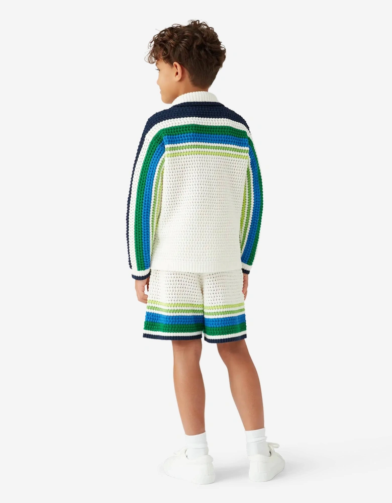 Boys Stripe Knit Shorts in White