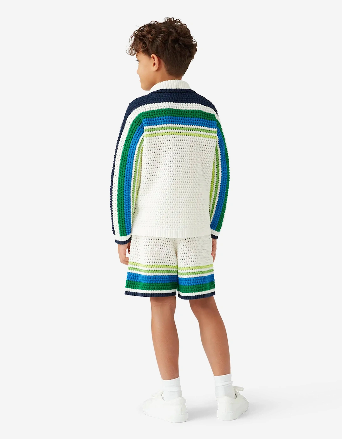 Boys Stripe Knit Shorts in White