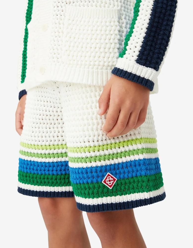Boys Stripe Knit Shorts in White