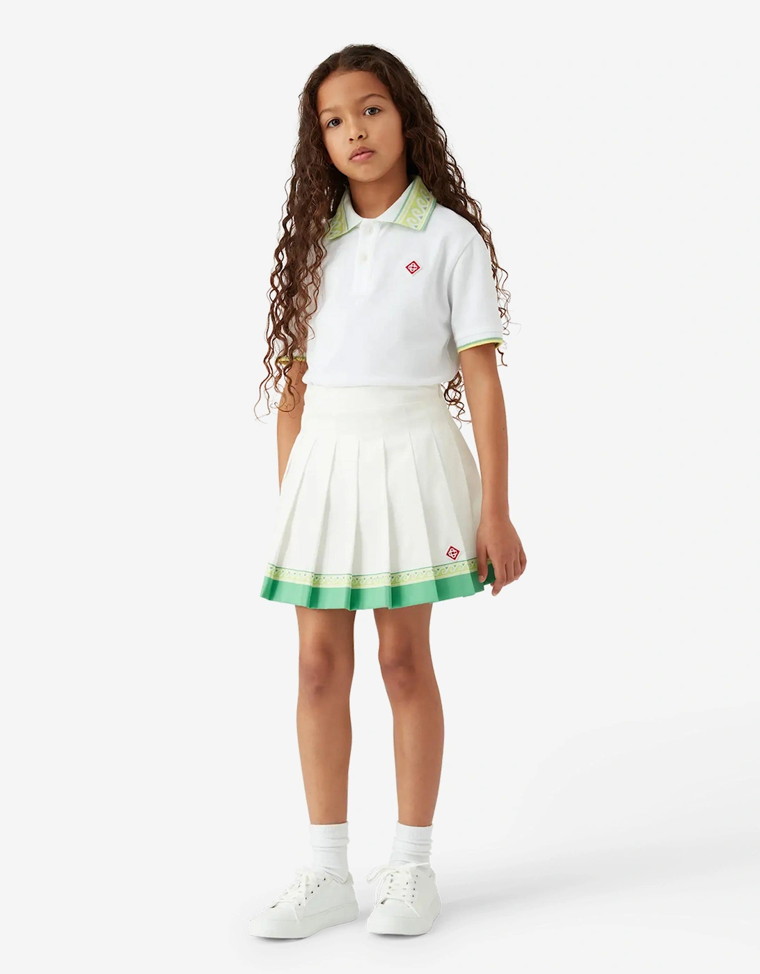 Girls Printed Pleated Skirt in White