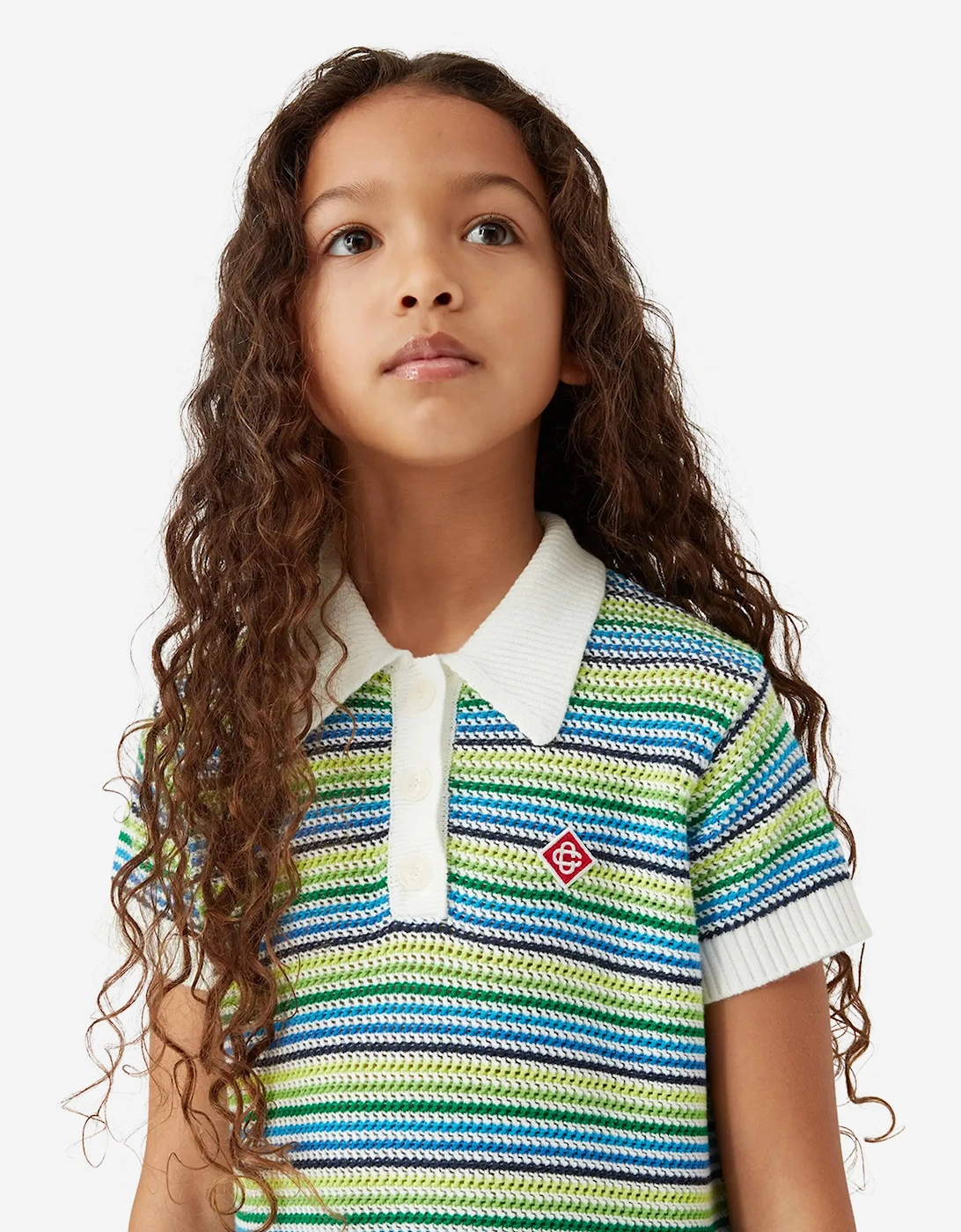 Girls Striped Polo Dress in Green