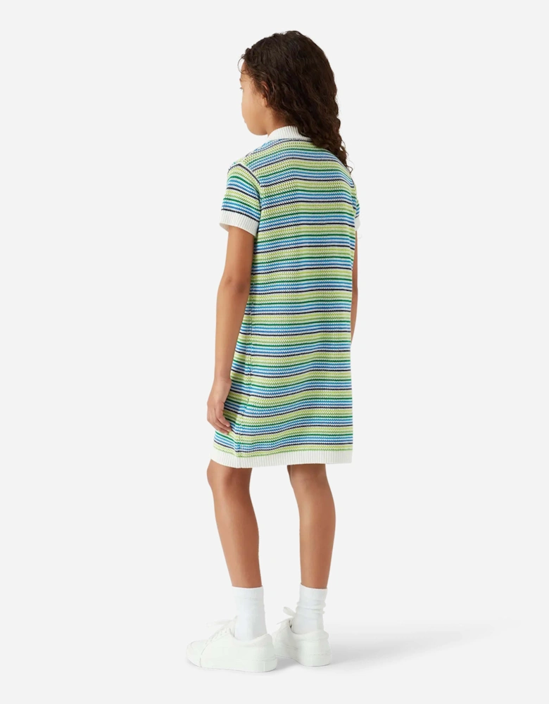 Girls Striped Polo Dress in Green