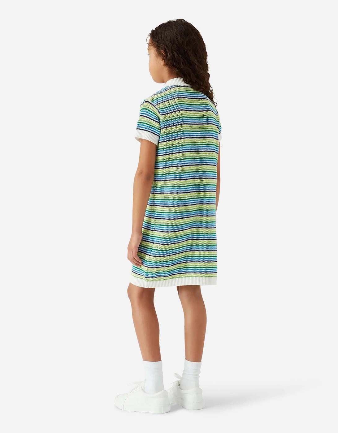 Girls Striped Polo Dress in Green