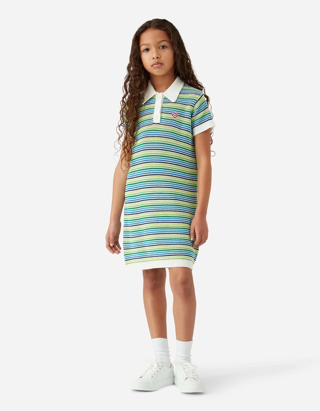 Girls Striped Polo Dress in Green