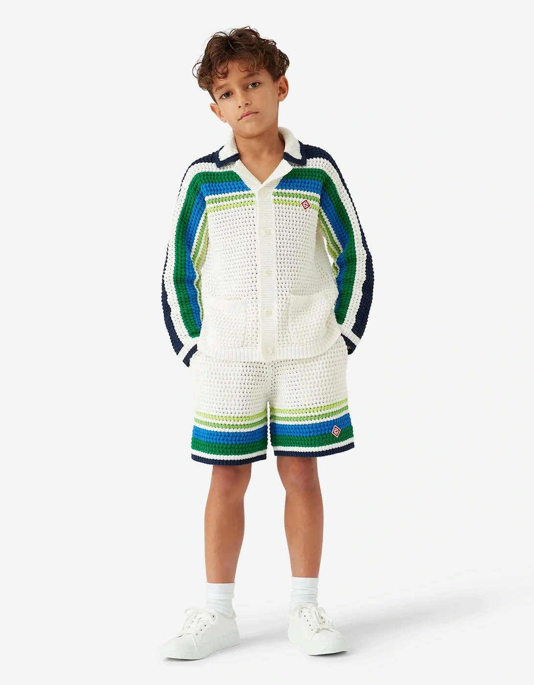 Boys Stripe Knit Shirt in White
