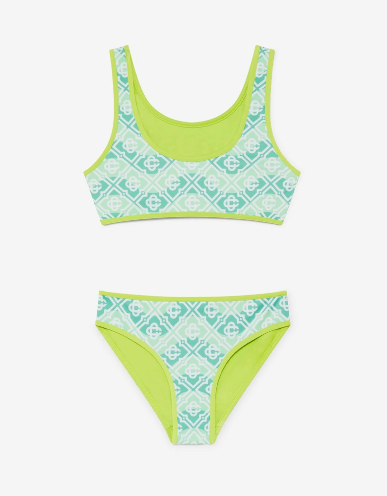 Girls Wavy Monogram Bikini in Green