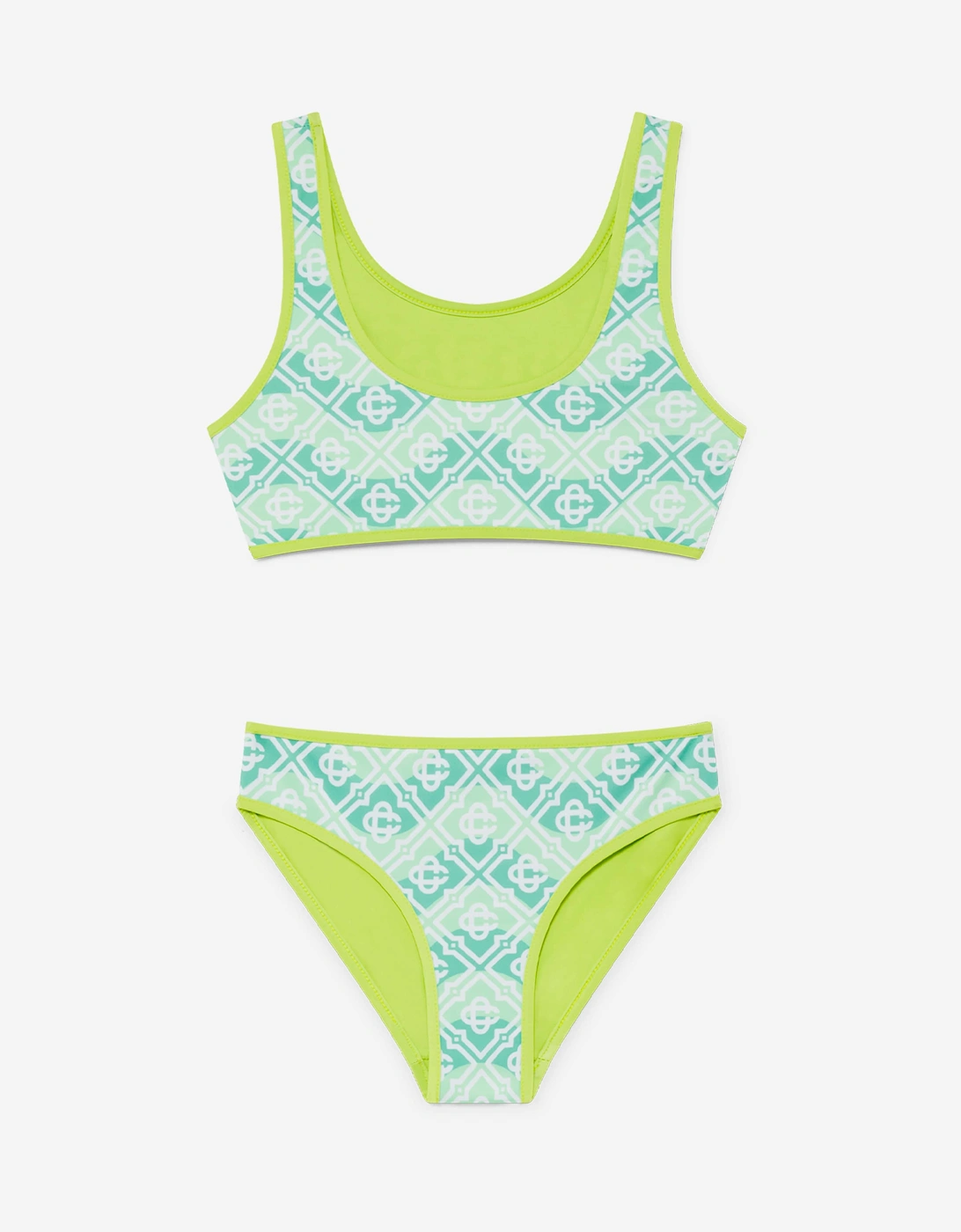 Girls Wavy Monogram Bikini in Green, 6 of 5
