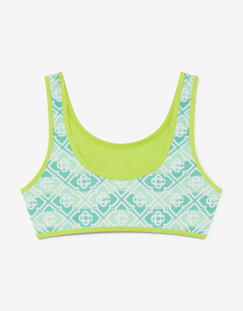 Girls Wavy Monogram Bikini in Green