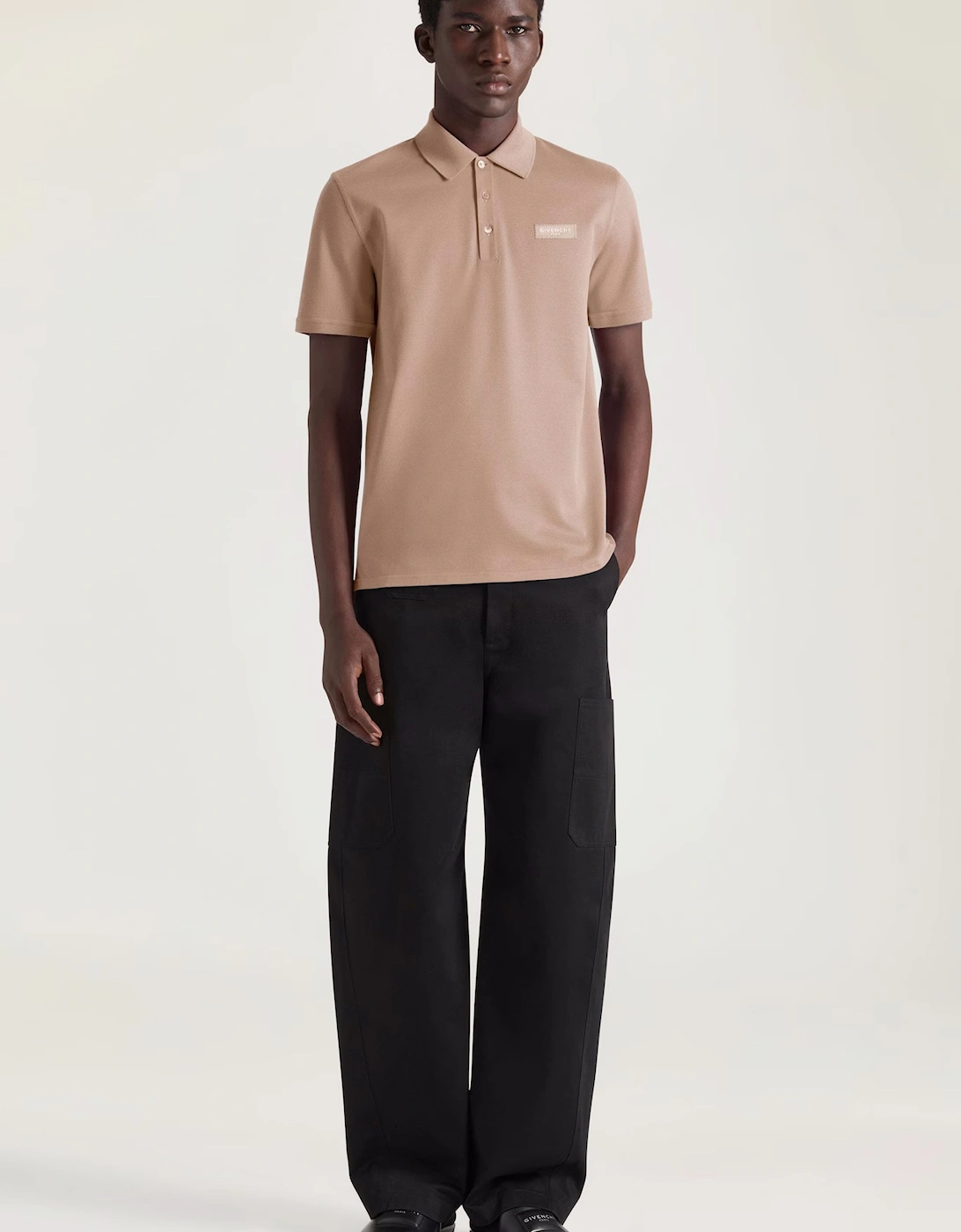 Branded Piquet Polo Beige