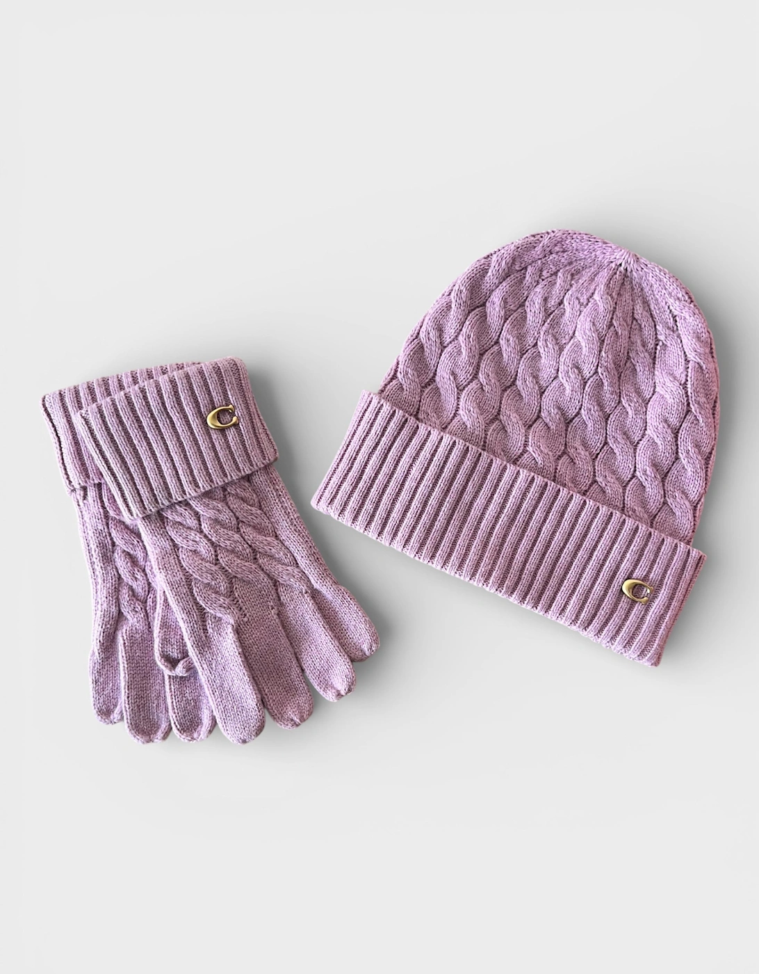 Coach Women's Pink Cable Beanie & Gloves Gift Set Faded - Size: One Size
