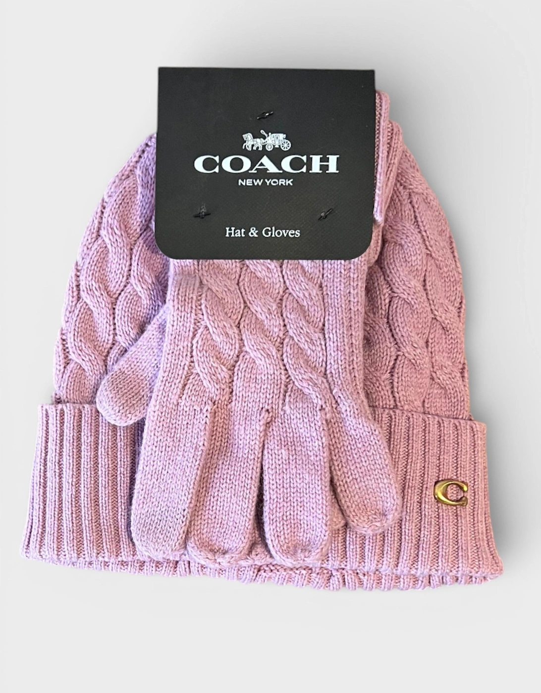 Cable Beanie & Gloves Gift Set Faded Pink