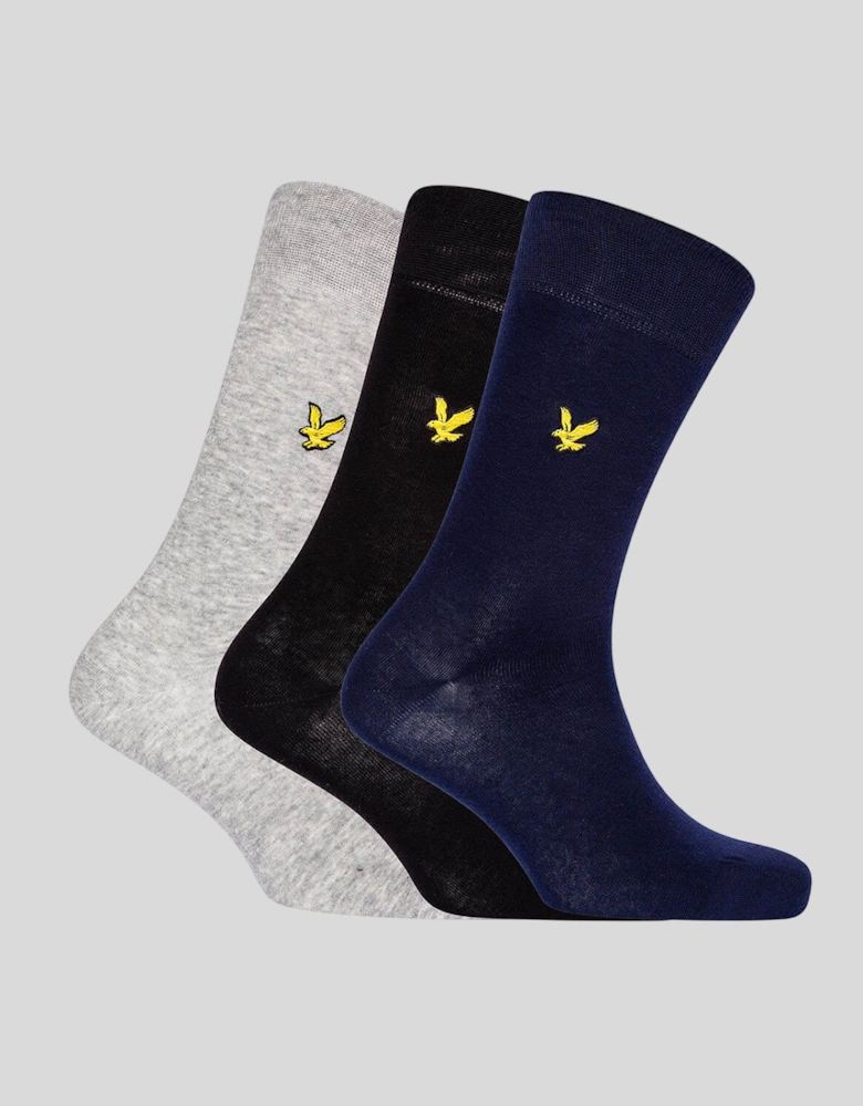 3 Pack Basic Socks With Eagle Embroidery