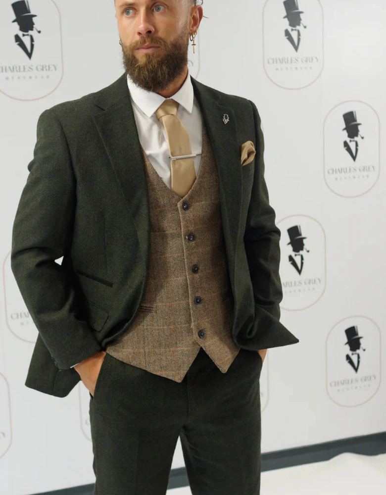 Attenborough Tweed Blazer - Olive Green