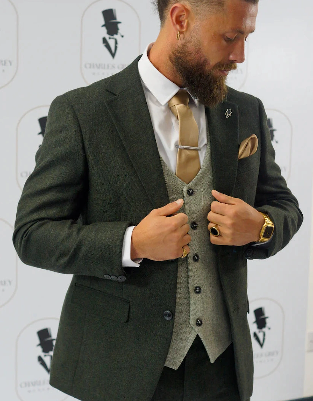 Attenborough Tweed Blazer - Olive Green
