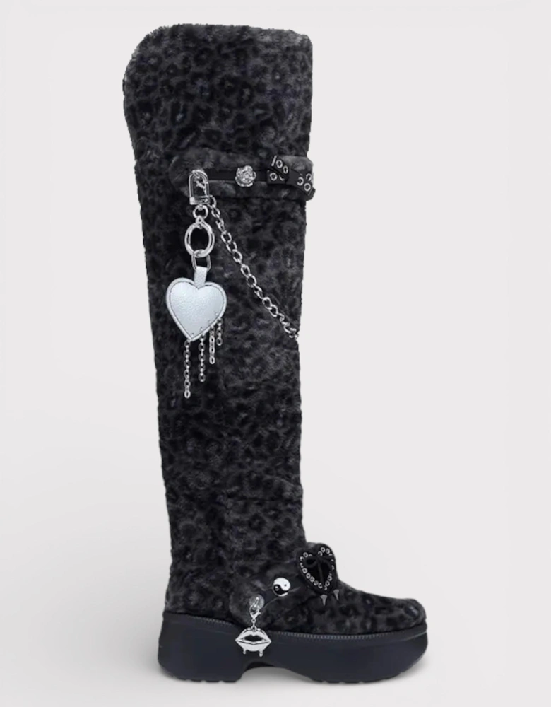 Classic Unfurgettable Knee High Boot Black Leopard