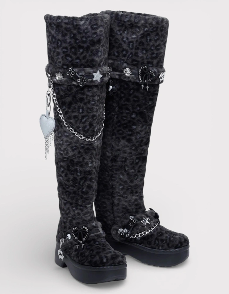 Classic Unfurgettable Knee High Boot Black Leopard