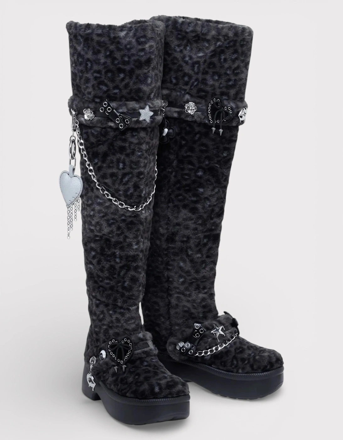 Classic Unfurgettable Knee High Boot Black Leopard