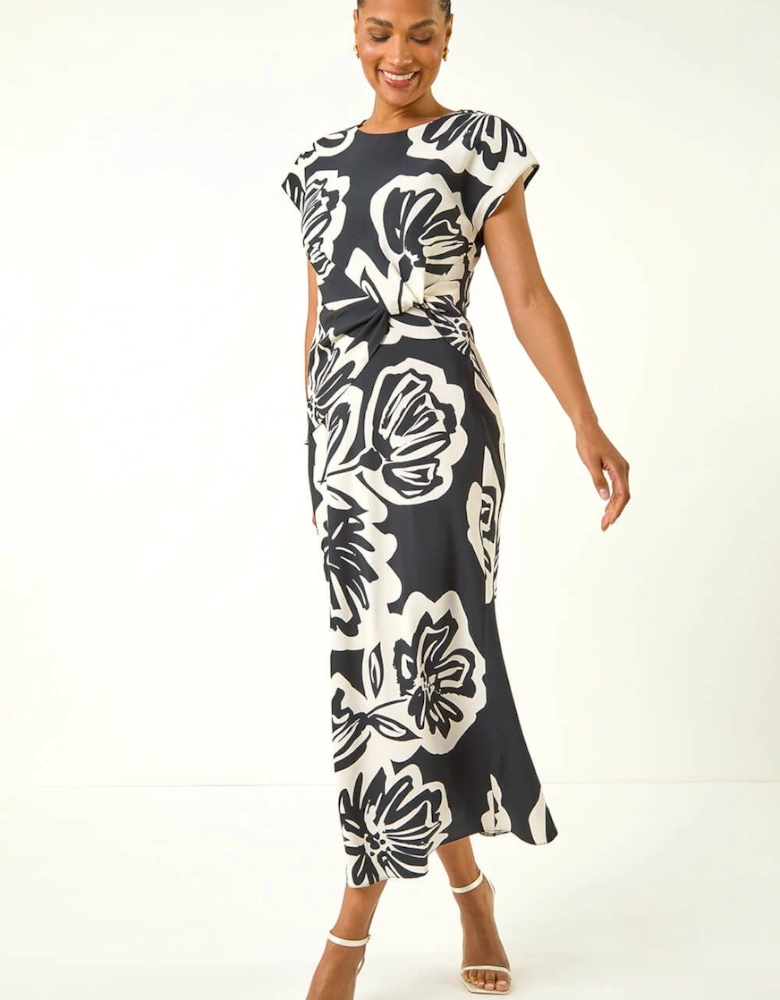 Abstract Printed Gathered Wrap Dress