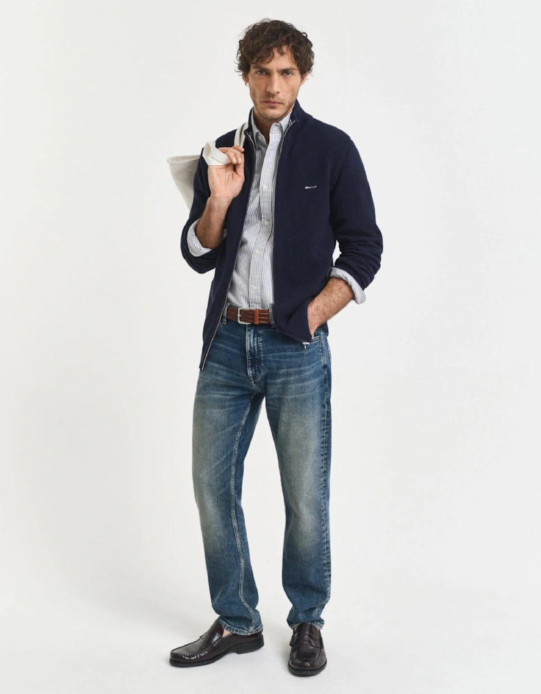 Cotton Pique Zip-Up Cardigan