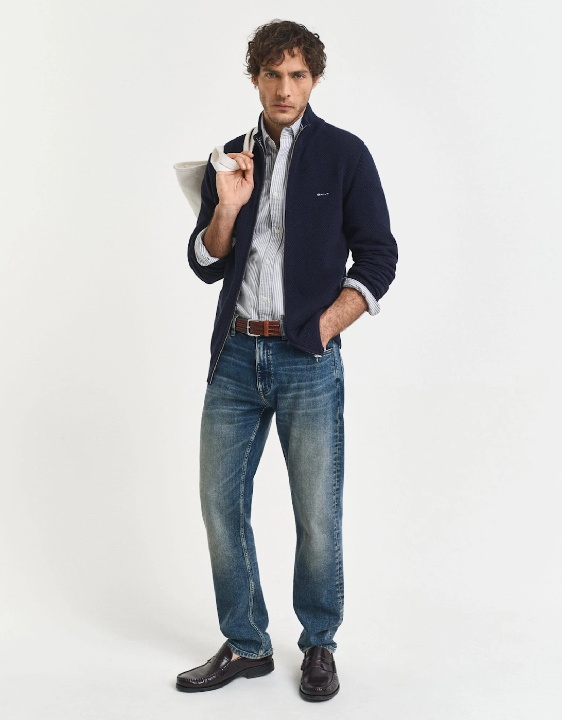 Cotton Pique Zip-Up Cardigan