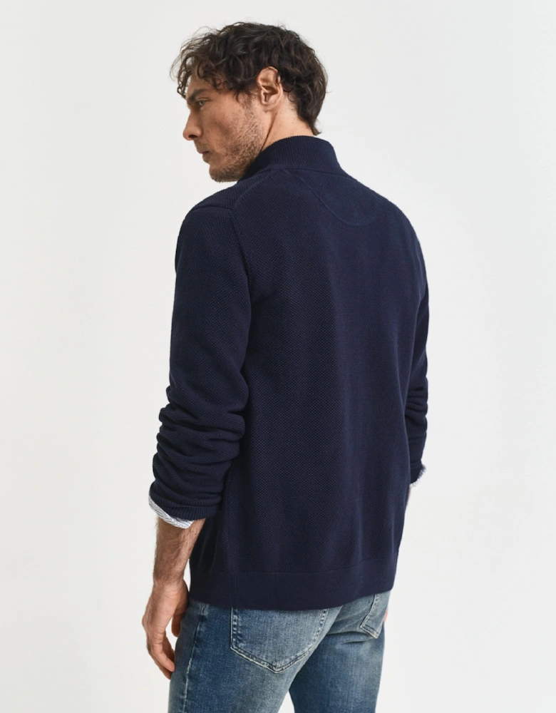 Cotton Pique Zip-Up Cardigan