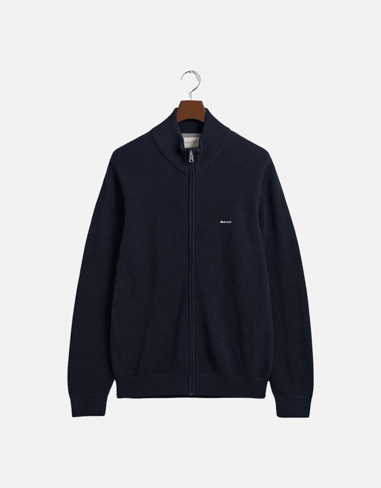 Cotton Pique Zip-Up Cardigan