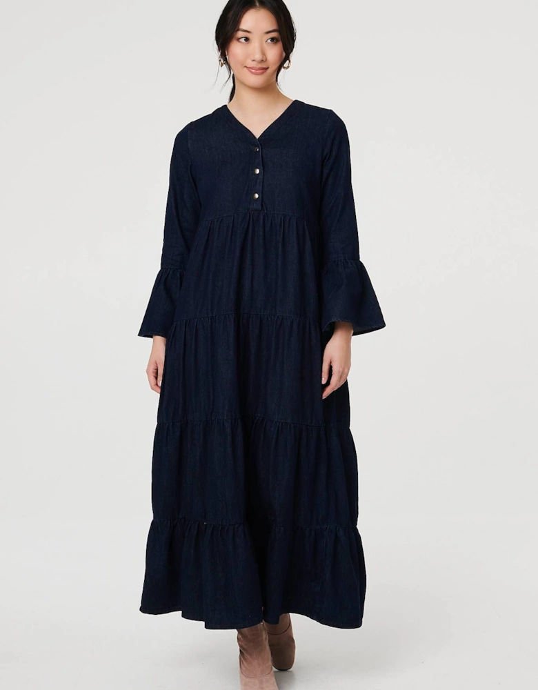 Tiered Long Sleeve Relaxed Maxi Dress