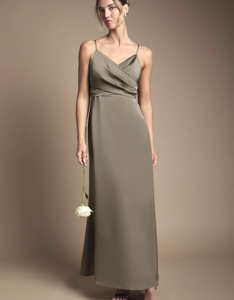 Wrap Waist Satin Cami Bridesmaid Dress