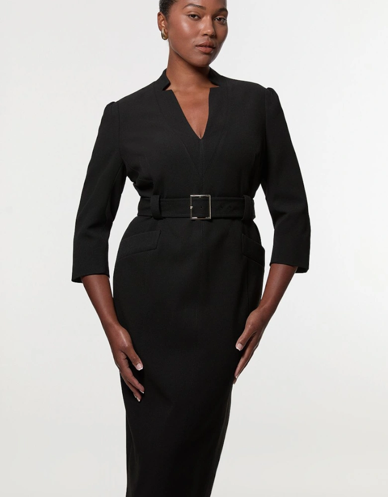 Plus Size Structured Crepe Belted Forever Midi Dress