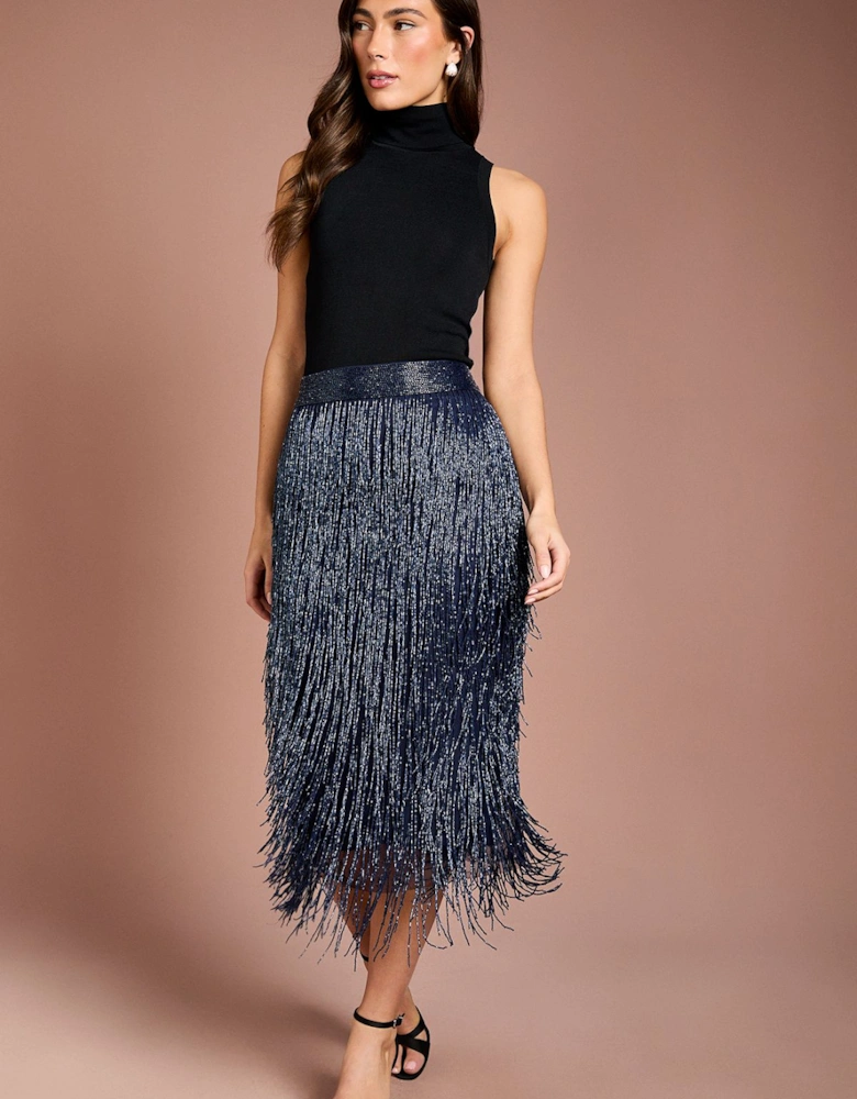 Fringe Embellished Midi Skirt