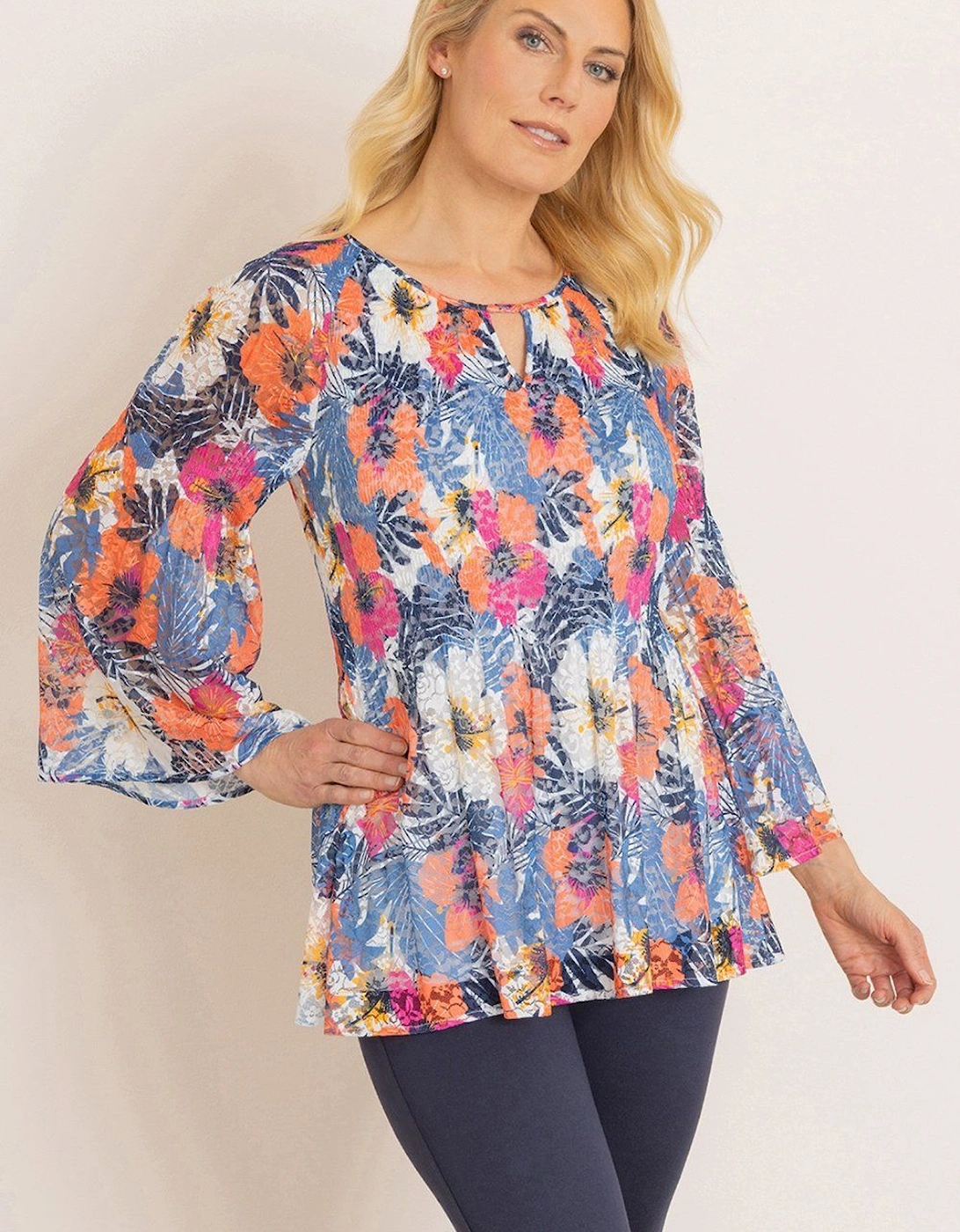 Bouquet Printed Pleated Lace Top, 2 of 1