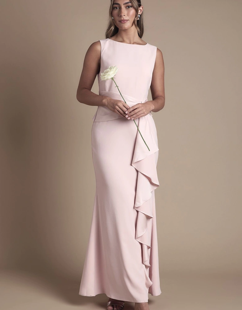 Sleeveless Round Neck Sash Waist Maxi Bridesmaid Dress