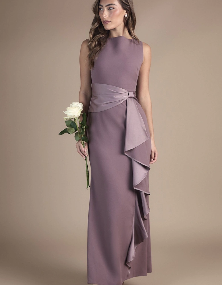 Sleeveless Round Neck Sash Waist Maxi Bridesmaid Dress