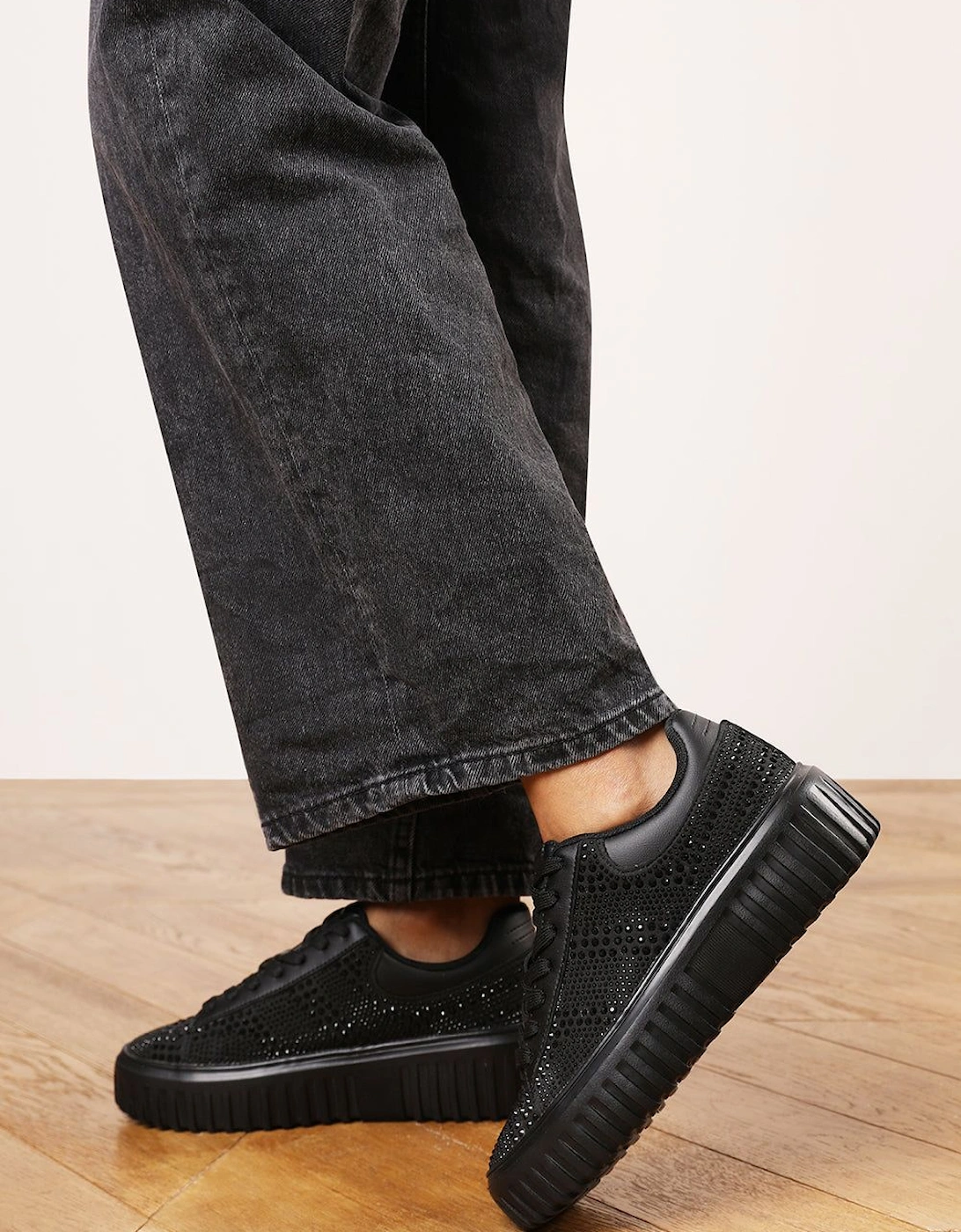 'Eliane' Lace Up Trainer with Diamante pattern and chunky sole, 2 of 1