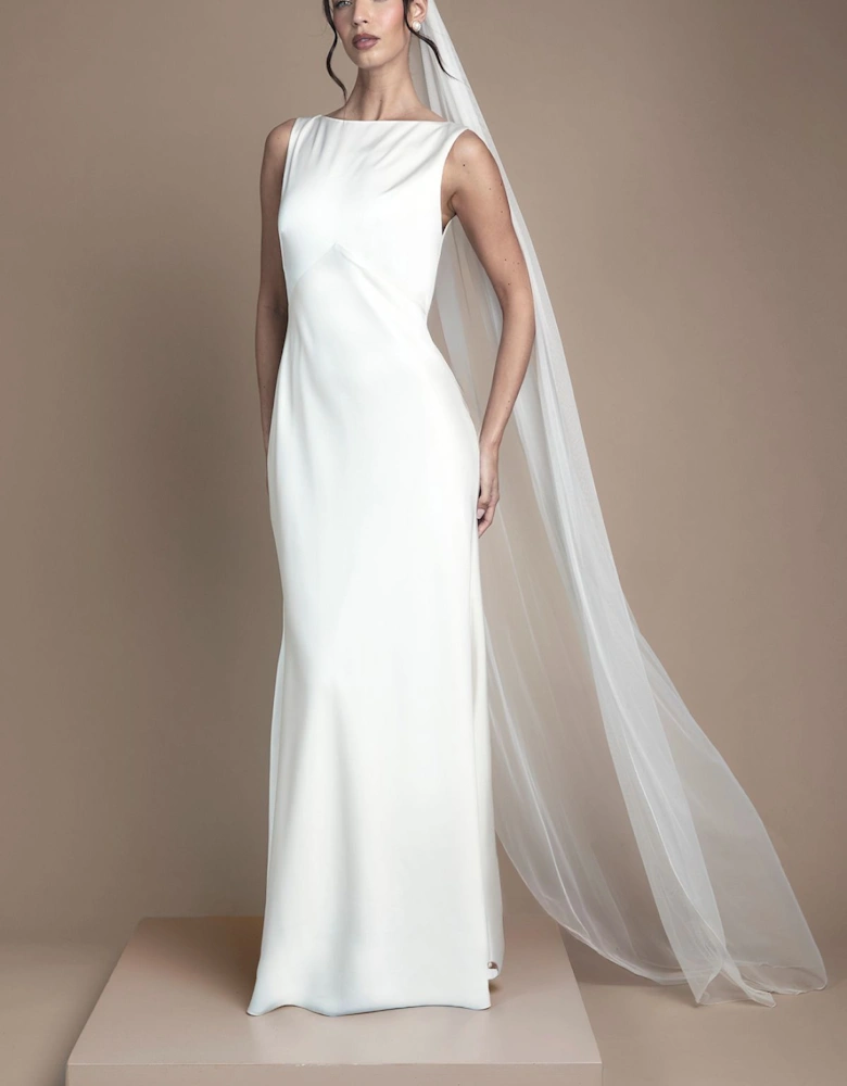 Satin V Back Maxi Wedding Dress with Back Sash Detail