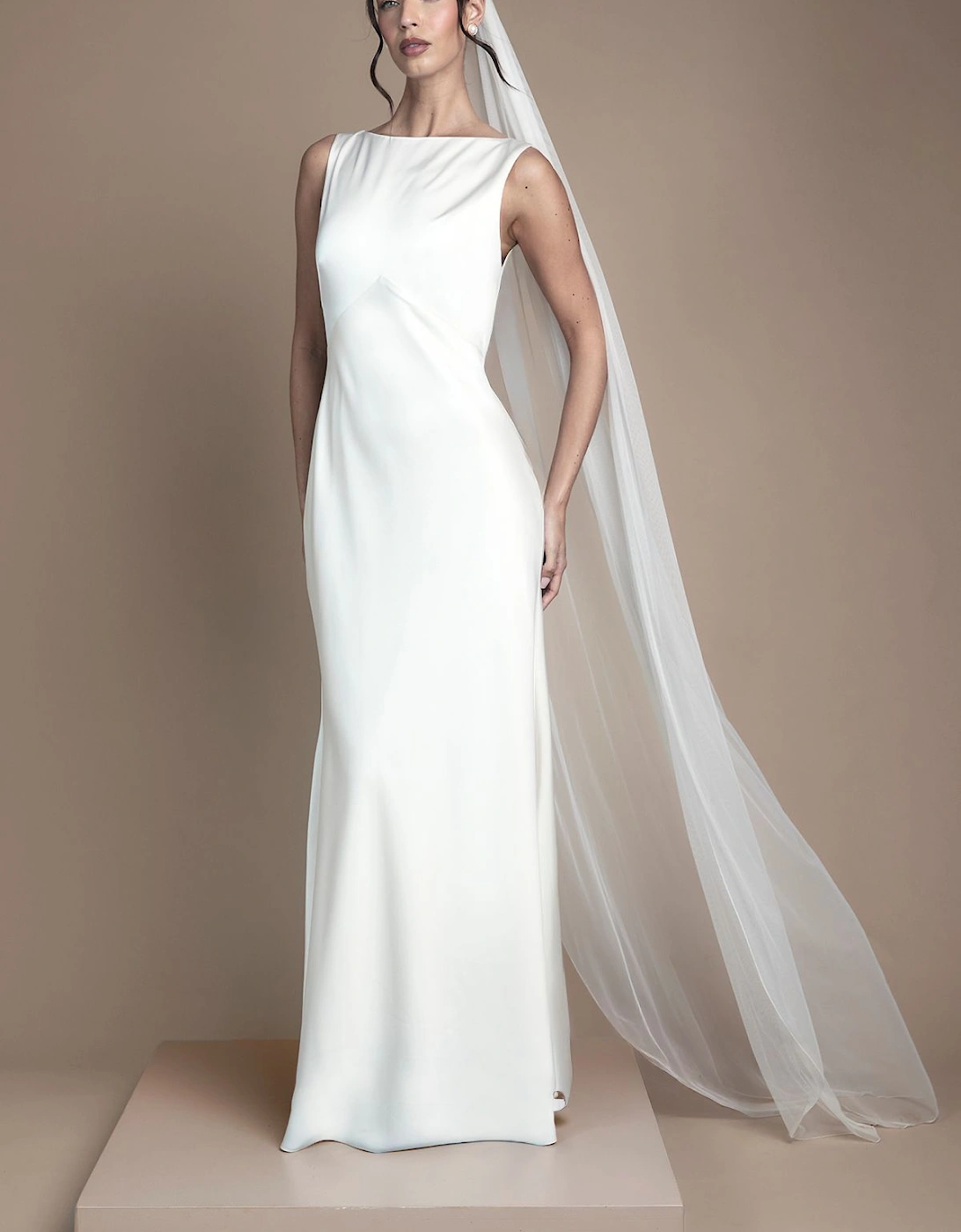 Satin V Back Maxi Wedding Dress with Back Sash Detail, 2 of 1